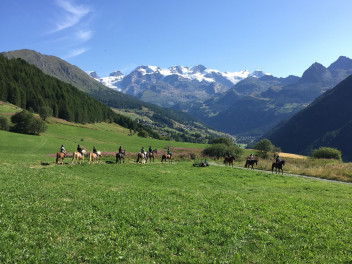 On horseback in the meadows at the foot of Monte Rosa